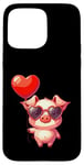 Coque pour iPhone 15 Pro Max Saint Valentin Amour Porcinet Cœur Amoureux Ballon Lunettes de soleil