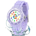 DTKID Montre Enfant Garçon,Fille,avec Une Lunette,Tournante,Étanchéité 3ATM/30M,Montre Analogique pour Enfants Mode 12/24 Heures,Montre Bracelet Éducative pour Enfants 3 à 12 Ans