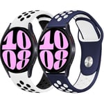 Bracelets Sport pour Samsung Galaxy Watch 6/5/4 40mm/44mm,Watch 6 Classic 43 47mm,Watch 5 Pro 45mm,Watch 4 Classic 42mm/46mm,20mm Bracelet de Silicone Souple Remplacement,Blanc noir/bleu et blanc