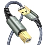 Cable Imprimante USB, Nylon Cable Imprimante[2M], 480 MBit/s Cable USB Imprimante Compatible avec Cable Imprimante HP, Canon, Epson, Lexmark, Brother, Hero