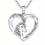 Rhinestone Diamond Unicorn Heart Pendant Halsband för Kvinnor Flicka