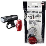 CatEye AMPP 500 / VIZ 150 Bike Light Set & CA525REFL7 Reflector Kit - Front, Rear Plus Wheel Lights and Reflectors, Cycling, Black