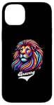 Coque pour iPhone 14 Plus Lion coloré avec inscription « Bravery »