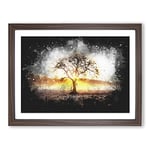 Sunlight Through The Oak Tree Paint Splash Modern Art Framed Wall Art Print, Ready to Hang Picture for Living Room Bedroom Home Office Décor, Walnut A2 (64 x 46 cm)