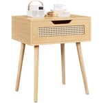 Yaheetech Table de Chevet Adulte, Table de Nuit Scandinave Bout de Canapé avec Tiroir en Rotin, Chevet de Lit pour Salon Chambre 48,5 x 41 x 58 cm