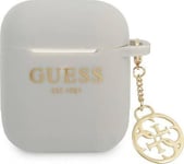 Guess case for Airpods / Airpods 2 GUA2LSC4EG grey Logo 4G Charm, ?tui pour ?couteurs + casque, Gris