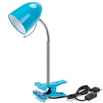 Aigostar Lampe Pince de Lecture Rétro, Lampe de Bureau à clip, Ampoule Non Incluse, Lampe de Chevet Enfant Compatible Ampoule LED E27 (Max 11 W), Col de Cygne Flexible Réglable, Travail, Etude, Bleu