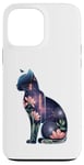 Coque pour iPhone 13 Pro Max Cyber Cat futuriste avec lueur florale