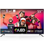 CHIQ TV Intelligente U55QM8G, 55 Pouces, UHD QLED avec HDR, sans Cadre et métallique, Google TV, Dolby Audio, Wi-FI 2,4G/5G, Google Assistant, HDMI 2.1, USB2.0, Modèle 2023 Noir