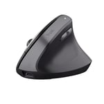 Trust Yuno Souris Ergonomique sans Fil, Souris Verticale Rechargeable, Récepteur USB 2,4GHz, DPI Réglable (800-2400), Capteur Optique, 6 Boutons, 70% Plastique Recyclé, Macbook, Ordinateur, HP - Noir