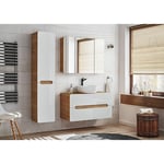 Meuble sous lavabo - Chêne artisanal doré et blanc brillant - L80-H59-P46 - arriba + Plan de vasque en bois chêne gold craft L-81-P46-H2,5 - Chêne