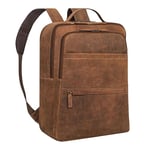 STILORD 'Abel' Sac a dos d'affaires mince hommes et femmes Sac à dos en cuir pour ordinateur portable 15.6 pouces Backpack Sac à dos de jour Daypack Vintage en cuir véritable, Couleur:bergamo - marron