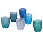 Villa d'Este Home Tivoli Lot de 6 verres à eau 350 ml en pâte de verre teinté transparente, Geometrie Ocean