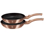 2 Pcs Frying Pan Aluminum Non Stick Marble Coating Metallic Home Kitchen Set Suitable for Induction Various Colures (Rose Gold)