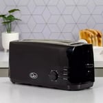 Quest 4 Slice Toaster Black - Extra Wide Long Slots for Crumpets and Bagels -