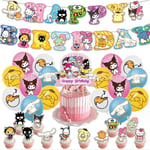 Sanrio Cartoon Theme Party Supplies Kit Ballonger Banner Barn Födelsedagsfest Dekorationer Glad Tema