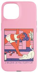 iPhone 15 Fluffy Cat Yoga Stretch Cozy Home Yoga Cute Retro Comic Case