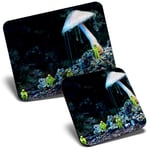 Mouse Mat & Coaster Set - ny Alien World Mushroom 23.5 x 19.6 cm & 9 x 9 cm for Computer & Laptop, Office, Gift, Non-slip Base #3911