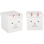 Lot de 2 tabourets-coffre pliables en bouclette forme de lapin pour enfant