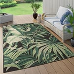 Paco Home Tapis Exterieur Terrasse Salon Cuisine Motif Palmiers Jungle Motif Fleuri Motif Boho Vert, Dimension:160 cm Rond, Couleur:Noir 5