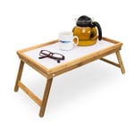 Relaxdays - Plateau de Lit petite table de petit-déjeuner en bambou plateau de service pieds pliants pliables en bois avec tablette en plastique,