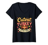 Womens Thanksgiving Cutest Turkey At The Table Dinner Girl Toddler V-Neck T-Shirt