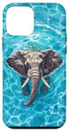 Coque pour iPhone 12 mini Éléphant mignon dans l'eau de la piscine pour maman papa enfants