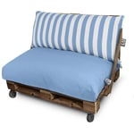 Happers - Coussin pour palette Toldotex Bleu Ciel Set: Siège 120x80x20 (uni) + Dossier 120x45x25 (rayé) Bleu Ciel