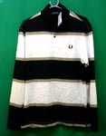 FRED PERRY Relaxed Stripe Mens Long Sleeve Polo Shirt Size M Medium NEW BNWT