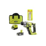 Pack Marteau perforateur RYOBI 18V OnePlus - 1 batterie LithiumPlus 2.5Ah - Kit 3 burins SDS+ - RAKSPC03