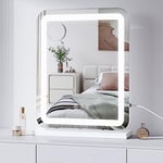 Dripex Miroir Maquillage Lumineux 40 x50cm, Miroir LED Miroir Hollywood Miroir Coiffeuse Contrôle Tactile Miroir Lumineux 3 Modes Luminosité Réglable Miroir de Table et de Mur - Blanc