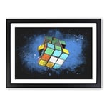 Big Box Art The Rubik Cube Paint Splash Framed Wall Art Picture Print Ready to Hang, Black A2 (62 x 45 cm)