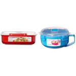 Sistema Rectangle Microwave Container | 1.25 L | BPA-Free | Red/Clear & Microwave Breakfast Bowl | Round Microwave Container with Lid | 850 ml | BPA-Free | Assorted Colours | 1 Count