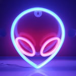 Alien Neon-skylt, USB eller 3-AA batteridriven neonljus, LED-bordsdekoration, sovrumsväggdekoration, födelsedagspresent (blå+rosa)