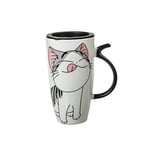 lachineuse - Mug Chat Kawaii Lucky 600ml - Grand Mug XXL Blanc en Porcelaine - Mug Japonais à Thé & Café - Avec Couvercle Isotherme - Lucky Cat - Tasse Idée Cadeau Japon Asie - Mug Géant