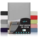 Dreamzie - Drap Housse - 80x160-100% Jersey Coton Certifié Oeko Tex - Gris - Drap Housse 80x160 Enfant