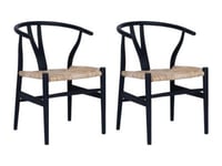 Lot de 2 chaises en teck et paille - Noir et Naturel - POGIANA