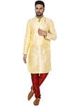 SKAVIJ Men's Kurta Pajama Set Art Silk Indian Traditional Party Wear Dress Beige S