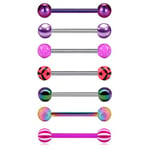 Vcmart 7pièces Piercing Langue 16mm Acier Inoxydable 14G Violet Métal Barre de Mamelon Piercing Bijoux