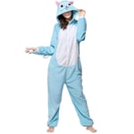 JXILY Animal Pyjama, Onesies, Flannel Cartoon Hobbit Cat One-piece Pajamas Halloween Christmas Cosplay Sleepsuit Sleepwear Nightwear Home Wear Unisex,Blue,L