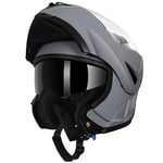 Westt Casque Moto Homme Femme, Casque intégral modulable Flip-up, Casque Jet Chopper cyclomoteur Scooter, Casque modulaire pour Moto, certifié ECE Dot, Gris, L (59-60 cm)