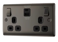 BG NBN22UACB Black Nickel Double Socket with USB Type A & Type C USB