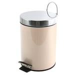 MSV Poubelle à cosmétiques Acier Inoxydable Beige avec Récipient intérieur Amovible Salle de Bains Poubelle à pédale Boîte à ordures, Ronde, 3 litres