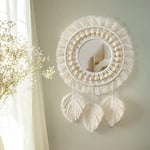 Umnuou - Miroir Mural à Franges en macramé Boho avec Pendentif en Plumes de Perles de Bois Miroir Rond d'art Mural pour Couloir De Chambre à Coucher