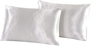 White Satin Pillow Cases 2 Pack 50 x 75cm Standard Size - Pure White Pillowcase