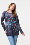 Izabel London Womens Grey Butterfly Print Oversized Longline Top - Size UK 8-10 (Womens)