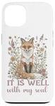 Coque pour iPhone 13 It Is Well With My Soul Religieux Christian Fox Cottagecore