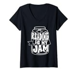 Womens Reading Is My Jam Bookworm Reading Book Lover Librarian V-Neck T-Shirt