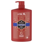 Old Spice Captain Shower Gel Men 1000ml, 3-in-1 Mens Shampoo Body-Hair-Face