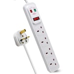 EXTRASTAR Universal Extension Lead, 4 Way Outlets Surge Protection Power Strips with Switch, Wall Mounted 13A/MAX.3120W Fused UK Power Socket (2M, White)